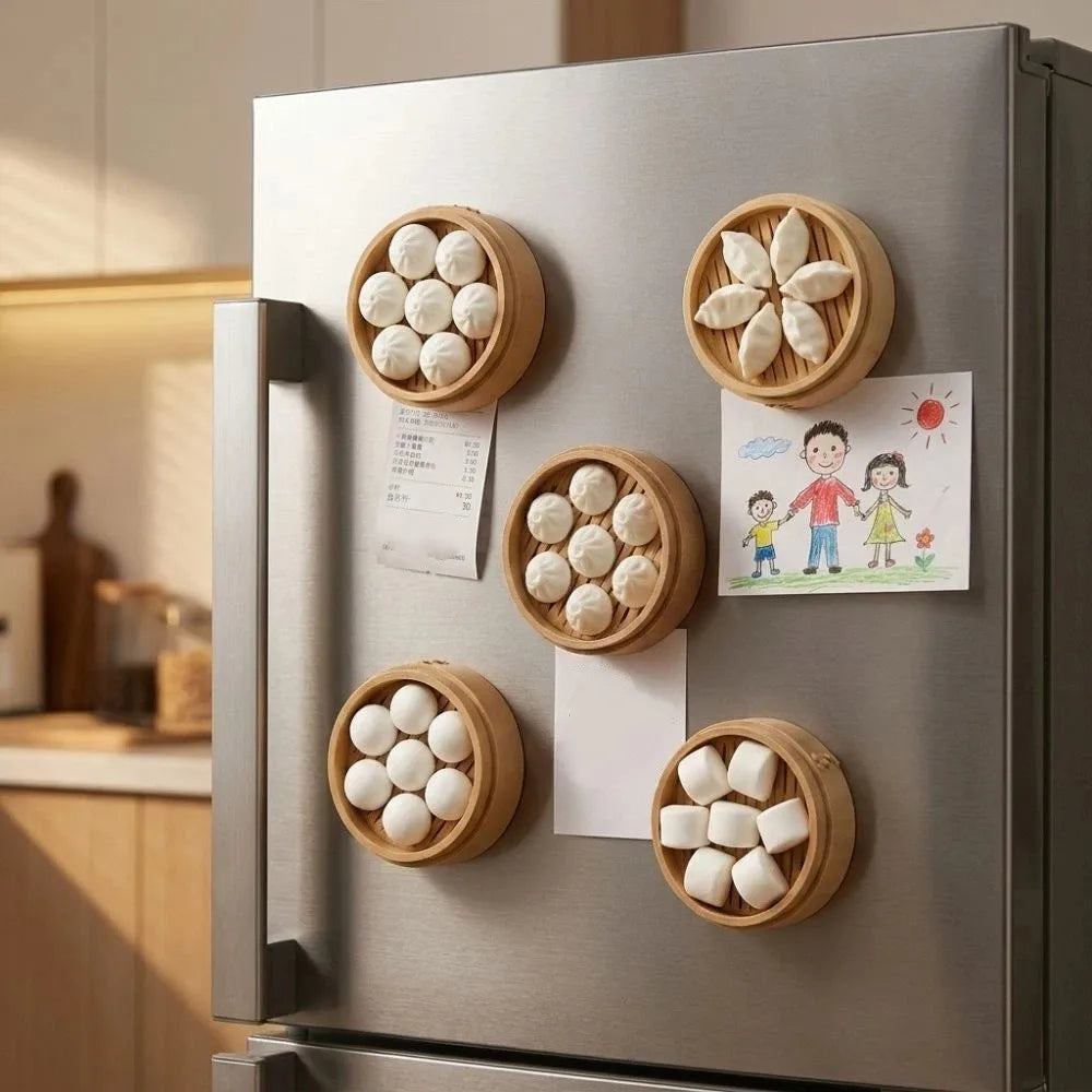 3D Printing Bun Dumpling Fridge Magnet Plastic Whimsical Chinese Dim Sum Refrigerator Magnet DIY Label Realistic Vue