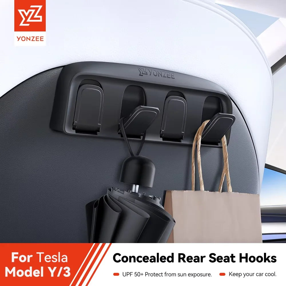 YZ for Tesla Model Y 3 Highland Juniper 2021-25 Folding hidden hooks for back seat ABS material Automotive Interior Accessories Vue