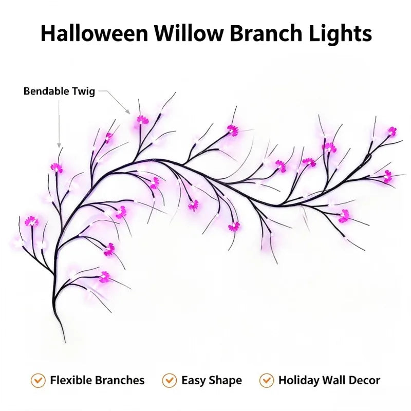 LED Halloween Willow Vine Lights, Bendable Branch Fairy Lights with Bat Pumpkin for Indoor Home Decor Vue