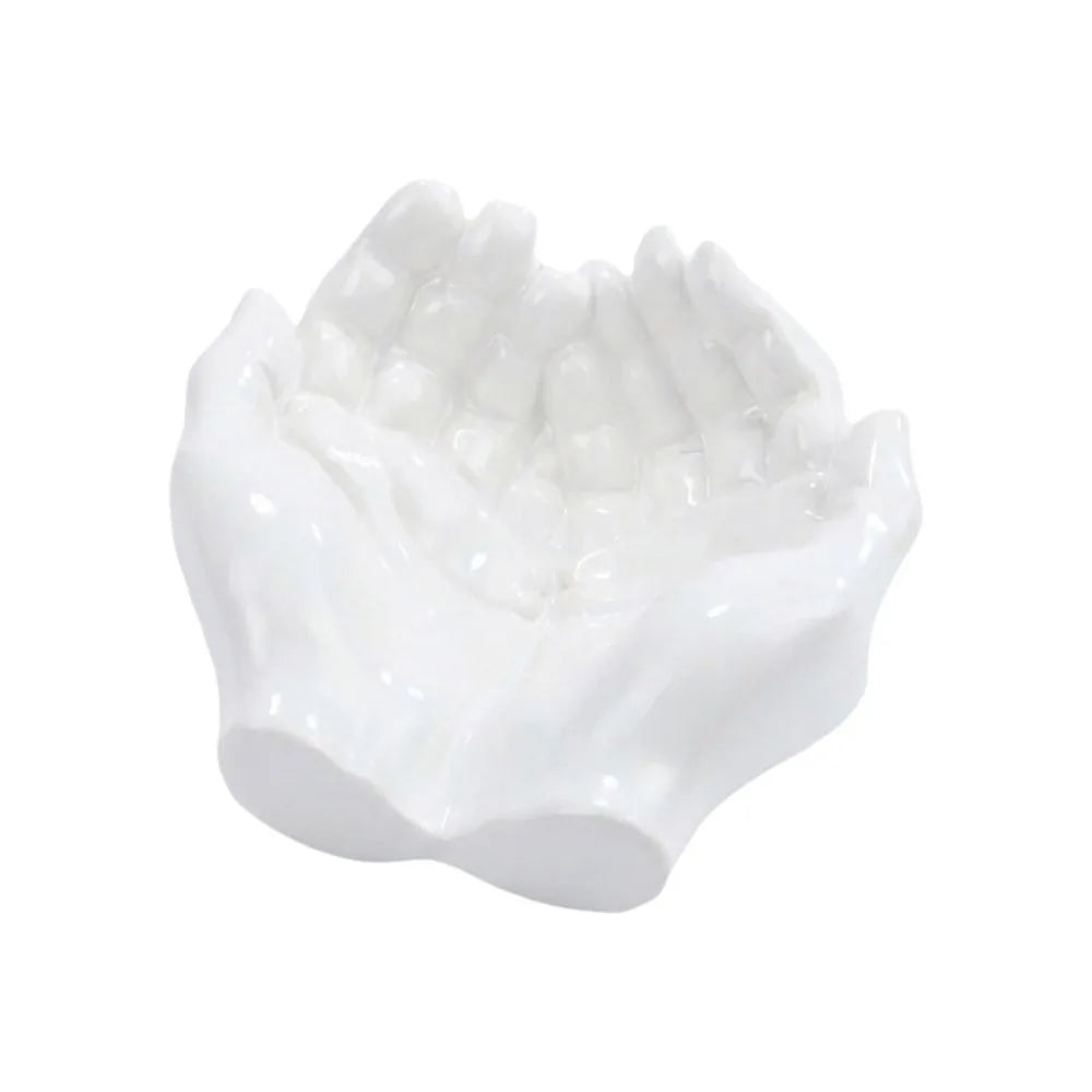 Palm Ornament Resin Hand Shaped Key Tray Creative Palm Shape Jewelry Storage Holder Decorative Cupped Hands Tray Home Decor Vue White