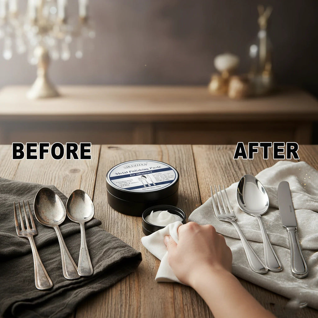 Silver Polish Paste - Tarnish Remover for Sterling & Silver-Plated Cutlery, Trays & Candlesticks - Non-Scratch, High-Gloss Sheen Vue
