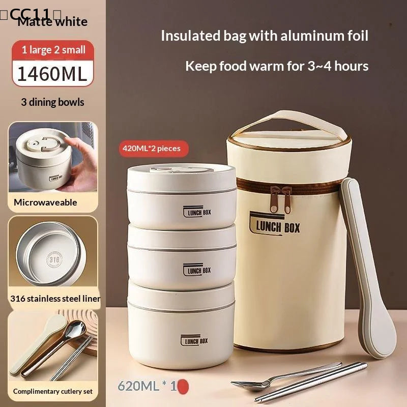 Portable Stainless Steel Thermal Lunch Box With Bag Large Capacity Multi Layer Thermos Bento Box BPA Free Food Container〔CC11〕 Vue