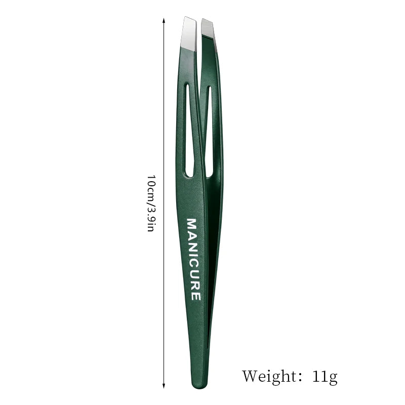 1pc Tight-Fit Slant Tip Tweezers Compatible for Eyebrows, Mustache Hair Removal, Facial Grooming - Tweezers for Men & Women Vue Deep green