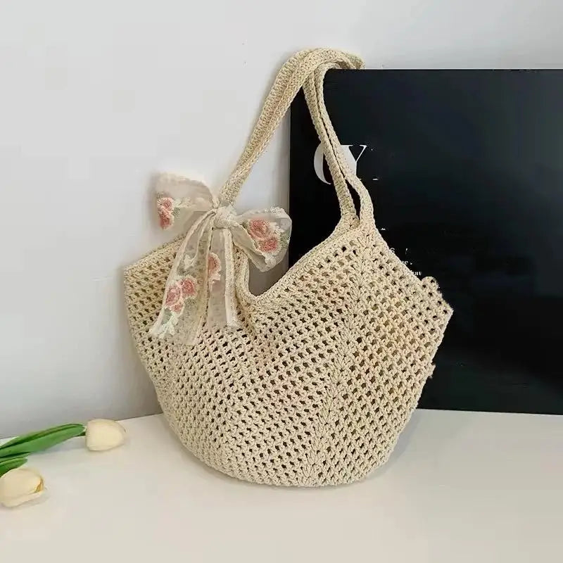 Large Capacity Woven Bag Women's Shoulder Bags Casual Straw Wicker Woven Ladies Handmade Summer Beach Tote Messenger Bag Vue A2
