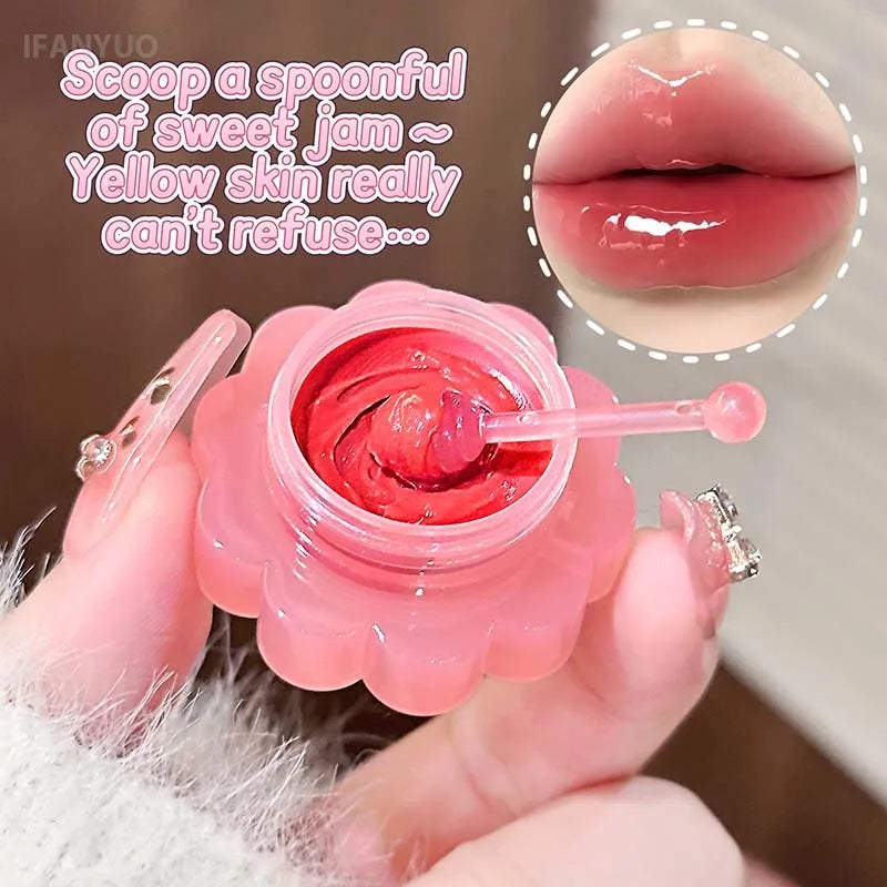 Jam Pudding Canned Lip Gloss Moisturizing Lasting Non-stick Cup Purple Watery Colored Lip Balm Long-lasting and Tender Lip Balm Vue