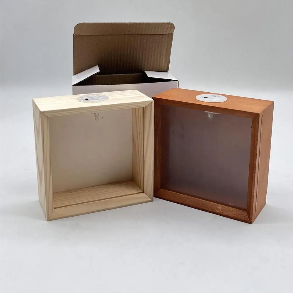 Decorative Wooden Shadow Box Frame Transparent Soft Light Wood DIY Nightlight Acrylic Panels Handmade Unfinished Wooden Box Vue