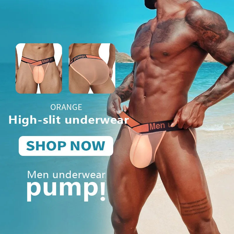 Laser Big V Waist Sexy High Fork Men's Underwear Ice Silk Transparent Low Waist Sports Hip Lift U Convex Men's Briefs Vue