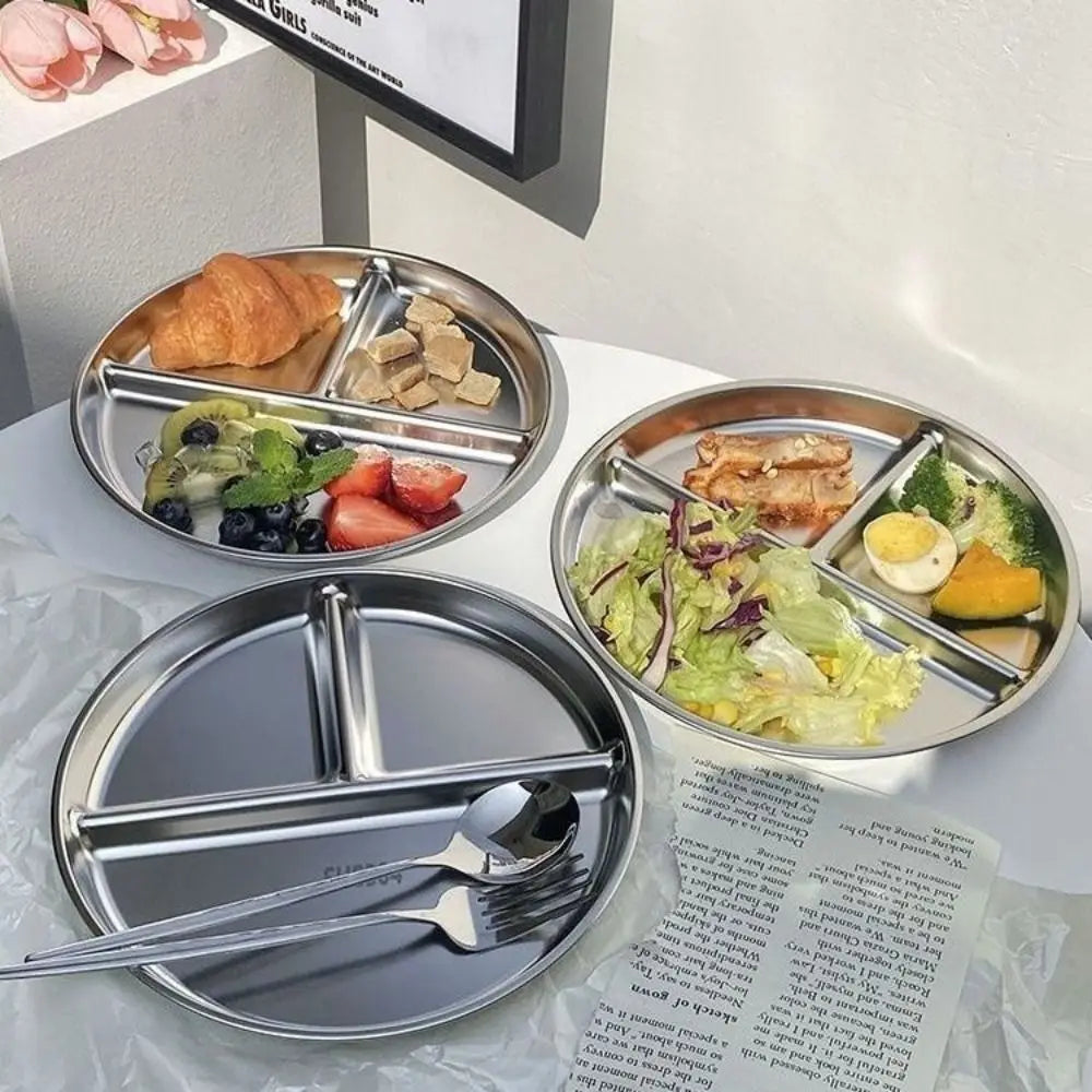 304 Stainless Steel Portion Control Plates Round Divided