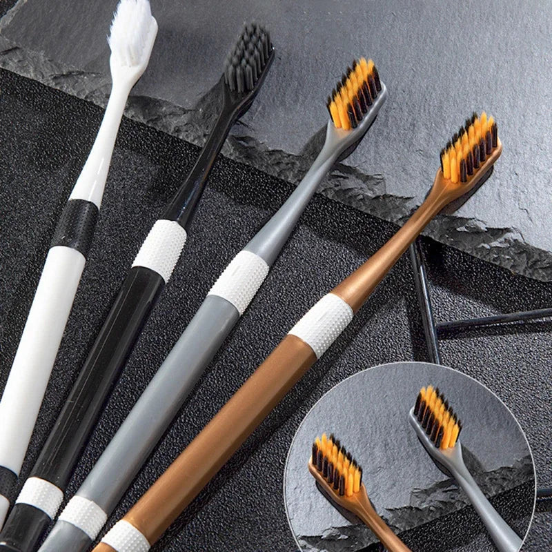 2 Pcs/Set Bamboo Charcoal Toothbrushes Ultra-Fine Soft Bristle Cleaning Family Outfit Couple Adult Fine Bristle Toothbrush Set Vue
