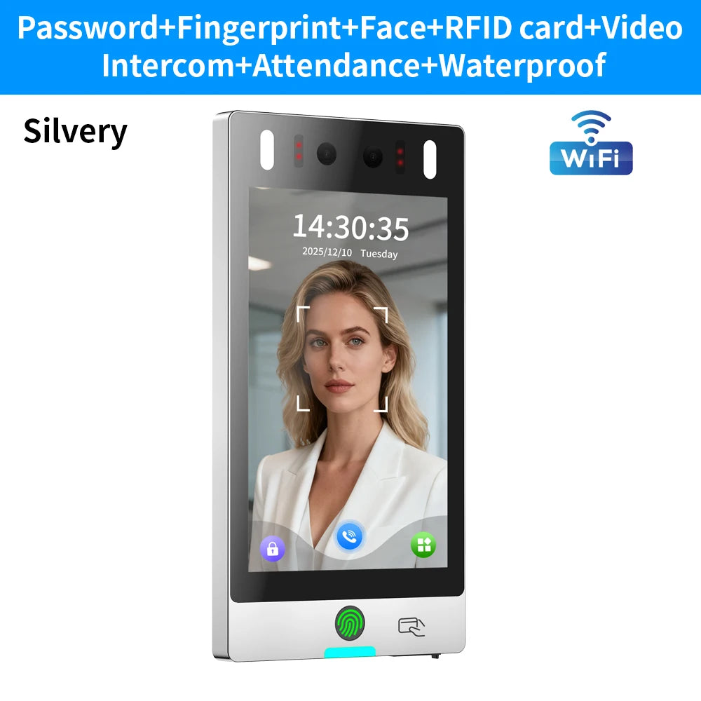 Asia Teco 8inch 20000user RFID TCP/IP WIFI Dynamic Face Recognition Access Control Time Attendance Machine Free Cloud Api Ai801 Vue ai801f silver