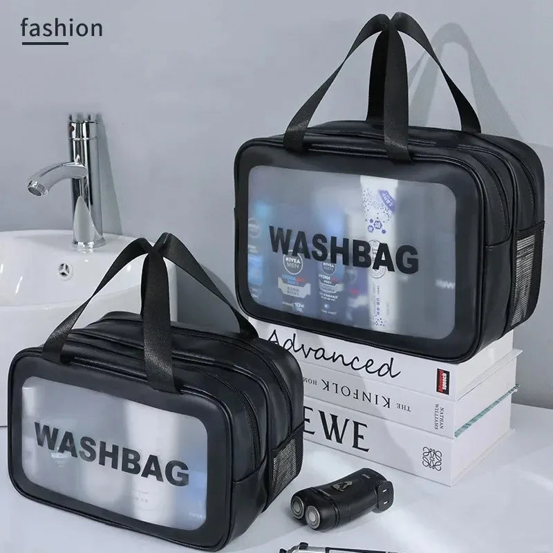 Double Transparent PU Cosmetic Bag with Dry and Wet Separation, Toiletry Bag, Makeup Organizer for Travel, Fitness, and Swimming Vue