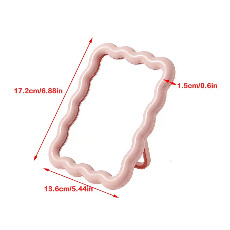 Corrugated Desktop Makeup Mirror Solid Color Simple Portable Handheld Makeup Mirror Foldable Student Compact Cute Mirror Vue