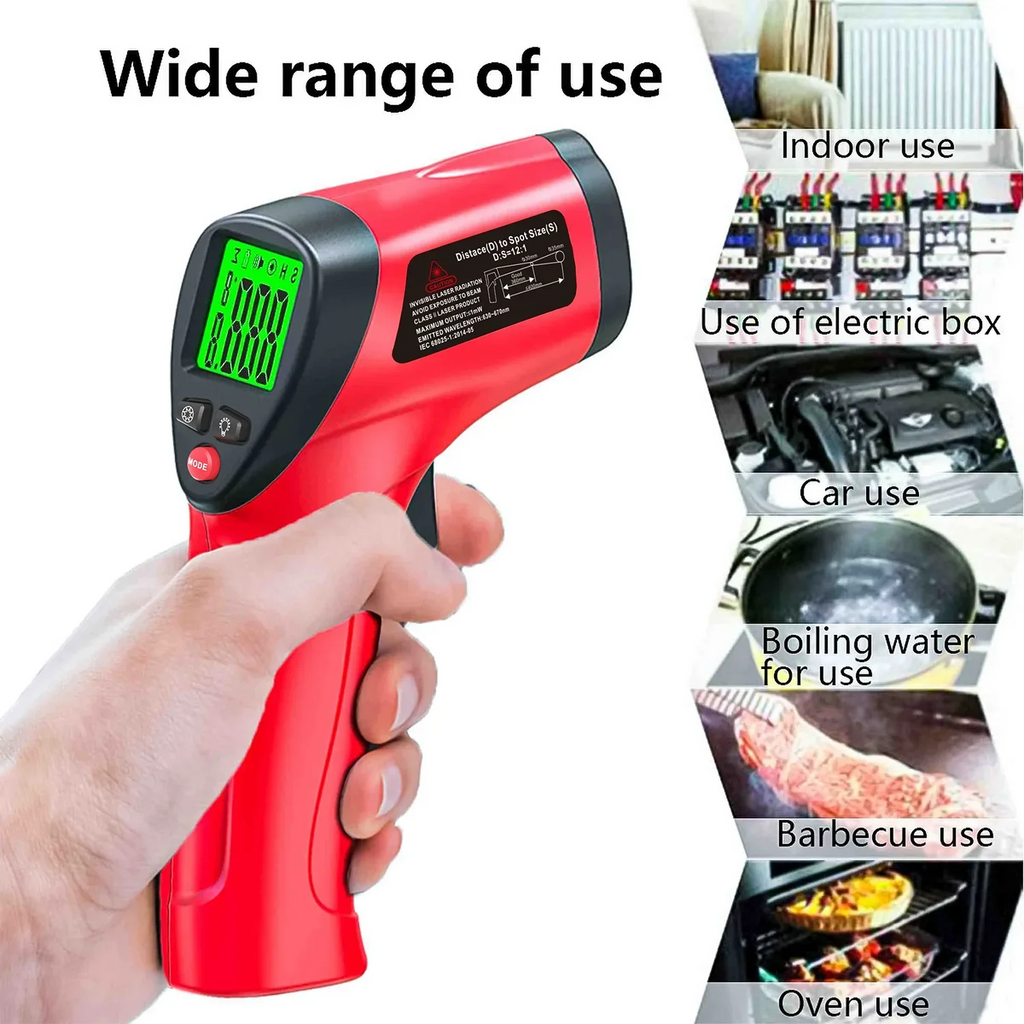 DT500 Infrared Thermometer Gun -50~550°C Non-contact Laser with 12:1 D:S, Adjustable Emissivity & LCD Backlit and Laser Aiming Vue