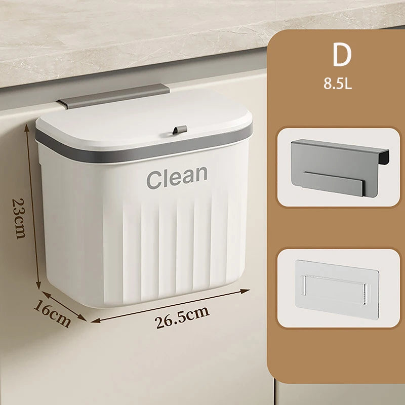 8.5/12L Kitchen Trash Can Wall Mounted Hanging Trash Bin With Lid Garbage Can For Cabinet Under Sink Waste Garbage Compost Bin Vue D