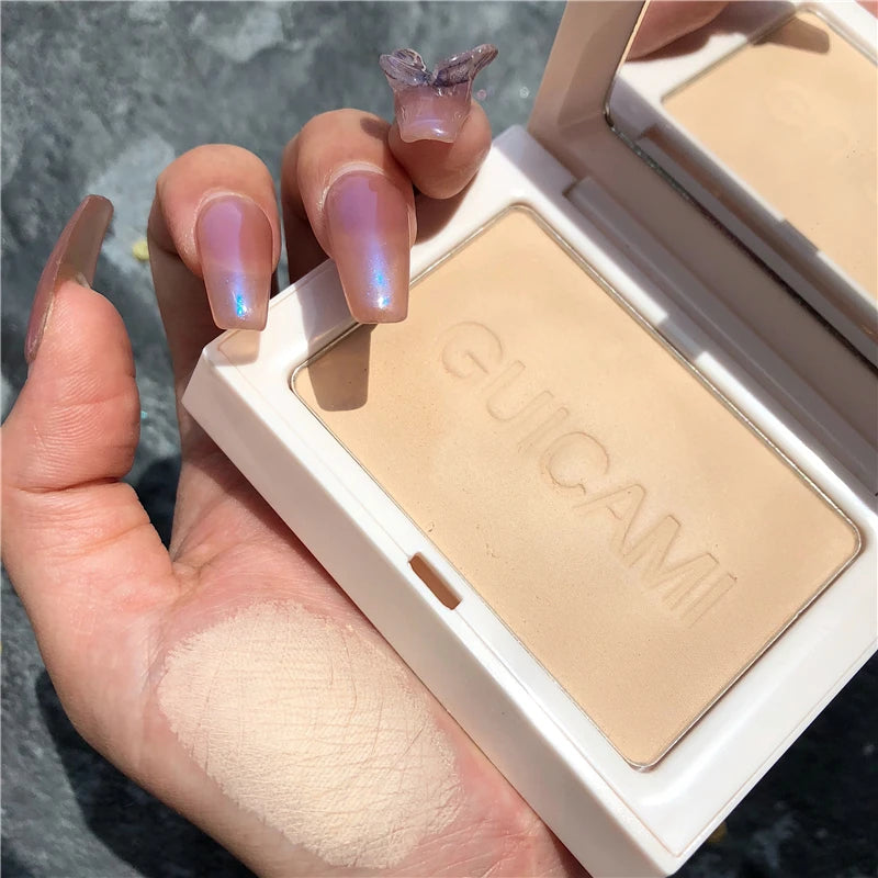 GUICAMI Brand Face Base Pressed Powder Makeup Matte Shimmer Fix Palette Concealer Contour Nude Compact Cosmetics With Puff Vue 02Light Brown