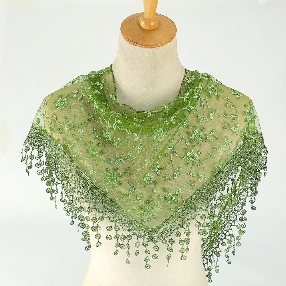 Floral Embroidered Lace Triangle Waist Scarf Hollow Hip Shape Out Vue Green