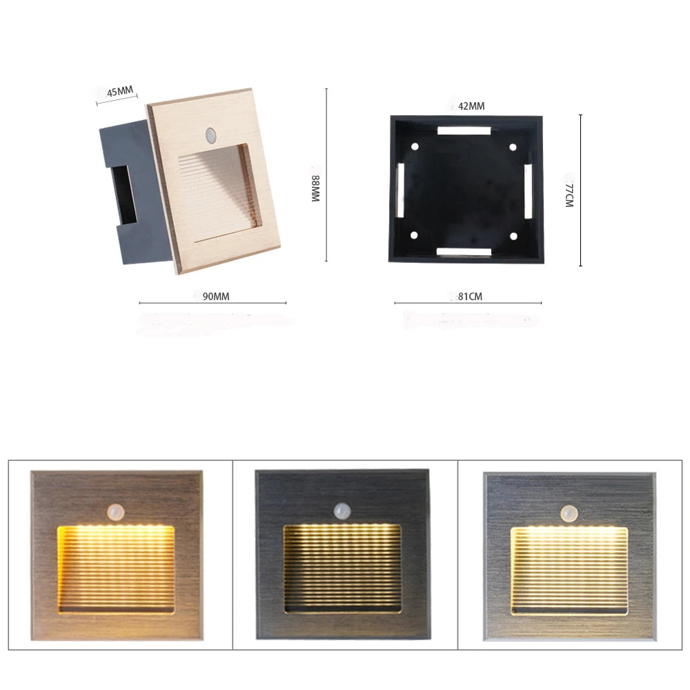 SANDIY 3W Recessed LED Wall Lamp PIR Motion Sensor Step Light Recessed LED Wall Lamp Vue