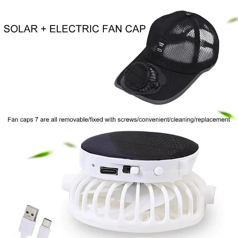 Baseball Cap with Charging Fan Solar Powered Summer Mesh Sun Hat for Men Women Outdoor Breathable UV Protection Cooling Headwear Vue