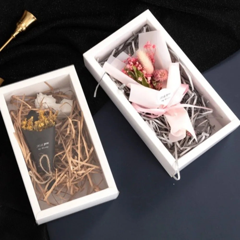 10PCS/SET Clear Window Kraft Gift Box Hardcore Foldable Gift Packaging Box DIY Reusable Drawer Gift Box Festival Present Vue