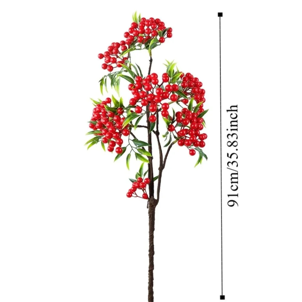 Green Leaves Artificial Foam Berries Branch Faux Good Luck Fruits Plastic Artificial Berries Fruit Luxury Elegant Fake Plants Vue