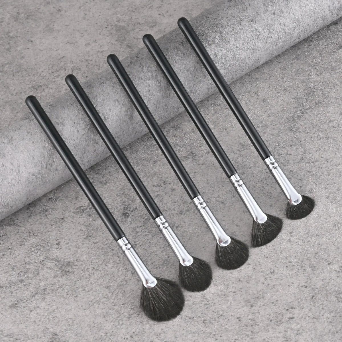 Fan Makeup Brush Wholesale Custom Logo Natural Goat Hair Brushes for Facial Cosmetic Loose Powder Highlighter Beauty Tool 10pcs Vue