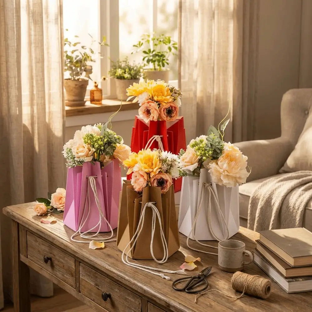 10Pcs Portable Romantic Flower Packaging Box Paper Hand-folded Rose Bouquet Bags Insertion Flower Flower Gift Box DIY Wedding Vue