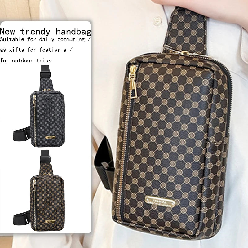 Compact Retro Printed Crossbody Sling Bag Smooth Metal Zipper