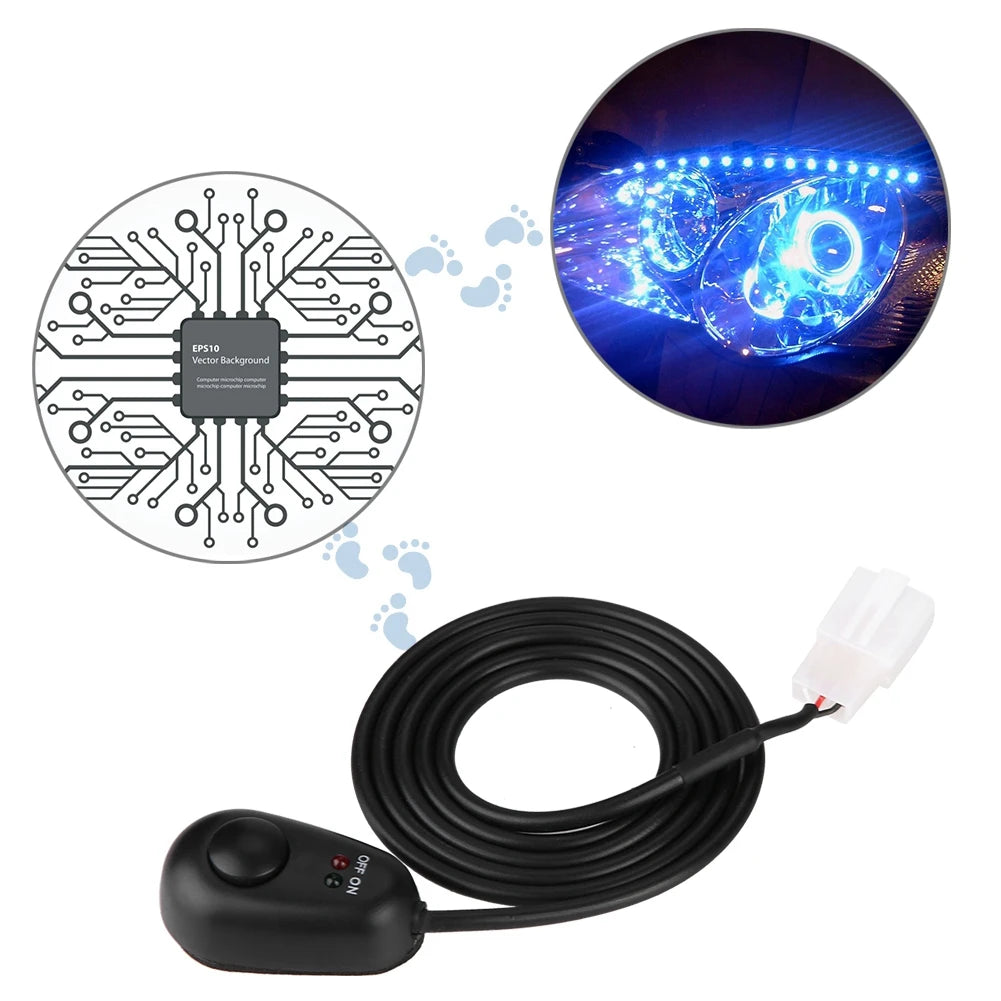 Teardrop-shaped 12V push-button with red/green LED indicators for on/off functionality Vue