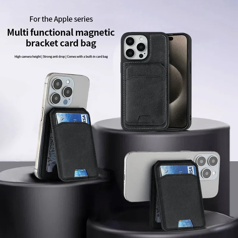 Luxury For Magsafe Magnetic Leather Wallet Holder Case For iPhone 16 15 14 13 12 Pro Max Card Holder Phone Bag Cover Accessories Vue