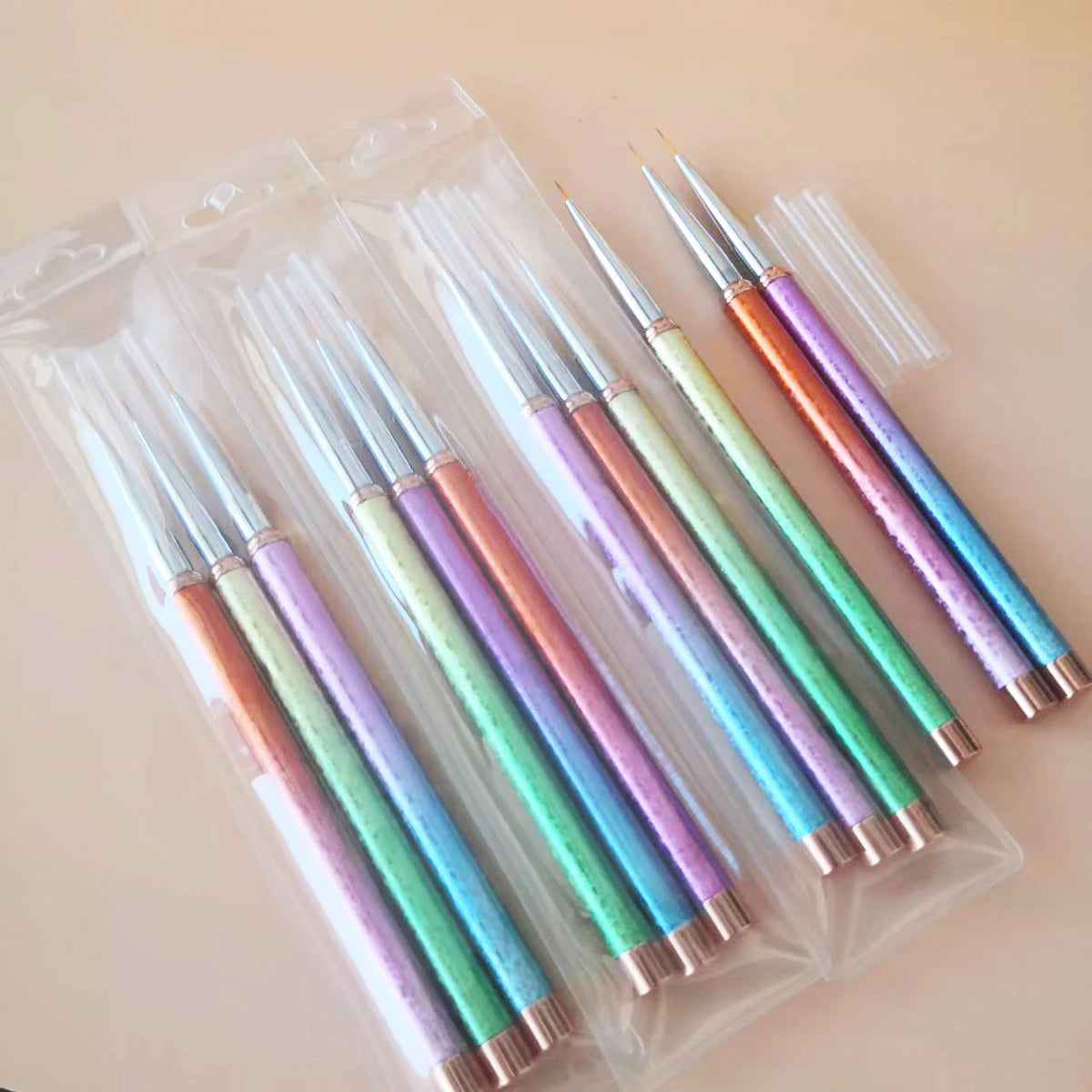 Professional Private Label 3 pcs Rainbow Color Nail Art Painting Brush Thin Liner Brush Vue