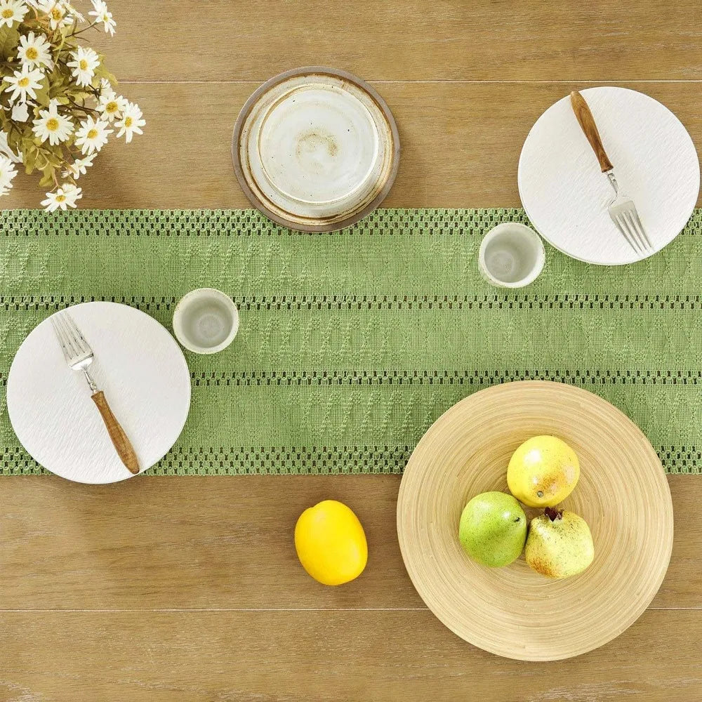 American Style Boho Table Runner Solid Color Rustic Festival Dining Table Cover With Tassel Rectangular Tablecloth Christmas Vue