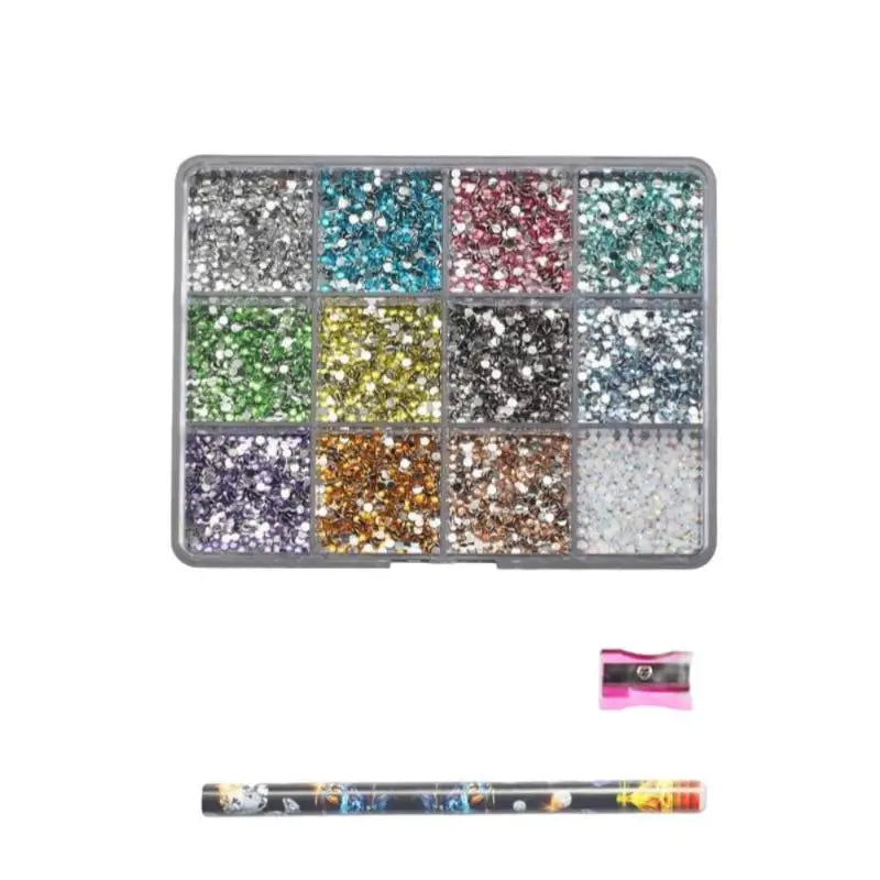 12Grids Sparkle 3D Nail Art Rhinestones+Tools 2mm Brilliant Diamond Nail Charms Nail Decoration Manicure Accessory Vue