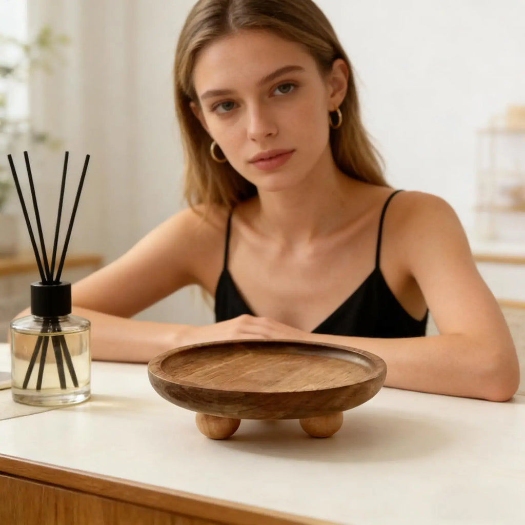 Wood Riser Tray Round Organizer Riser Stand Bathroom Organizer Tray for Soap Dish Perfume Candle Sponge Vase Kitchen Vanity Vue