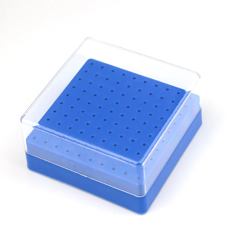 100 Holes Nail Art Drill Storage Box Grinding Polish Head Bit Holder Display Nail Drill Bits Organizer Plastic Nail Stand Vue Dark blue