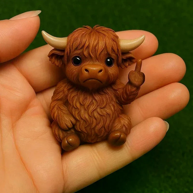 Hilarious Resin Middle Finger Animal Figurine Highland Cattle Frog