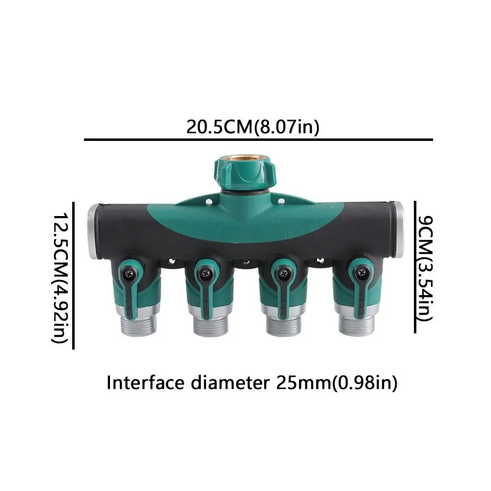3/4 Inch 4 Way Hose Connector Splitter Adjustable Zinc Alloy Water Tap Hose Splitter Distributor Individual Flow Control Vue