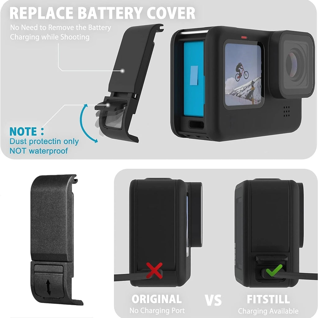 Silicone Case for GoPro Hero 12 11 10 9 Black Tempered Glass Screen Protector Protective Film Lens Cap Cover for Go Pro 11 Case Vue