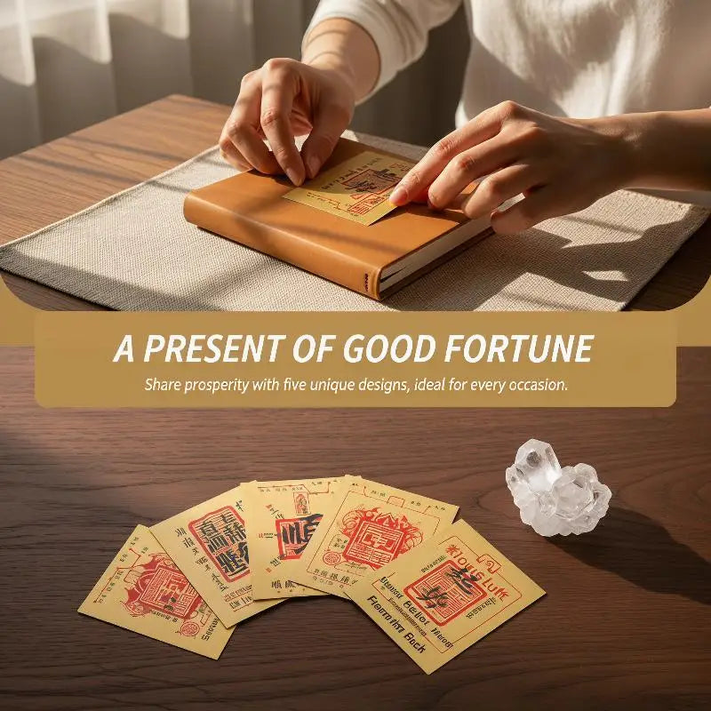 5Pcs Chinese Lucky Fake Gold Foil Card Feng Shui Wealth Luck Card For Wallet Phone Stickers Decor Lucky Gifts For Friends Family Vue