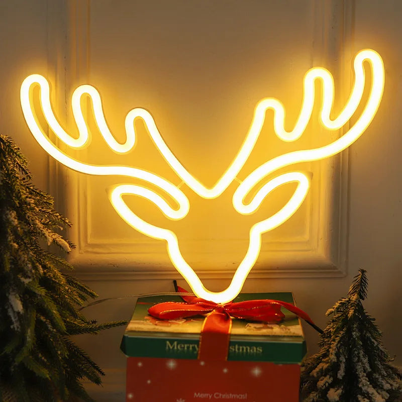 Tiki Neon Sign Lights USB/Battery Powered LED Deer Head Bar Light for Room Decoration Gift Night Light Party Holiday N300 Vue Warm White China Mainland