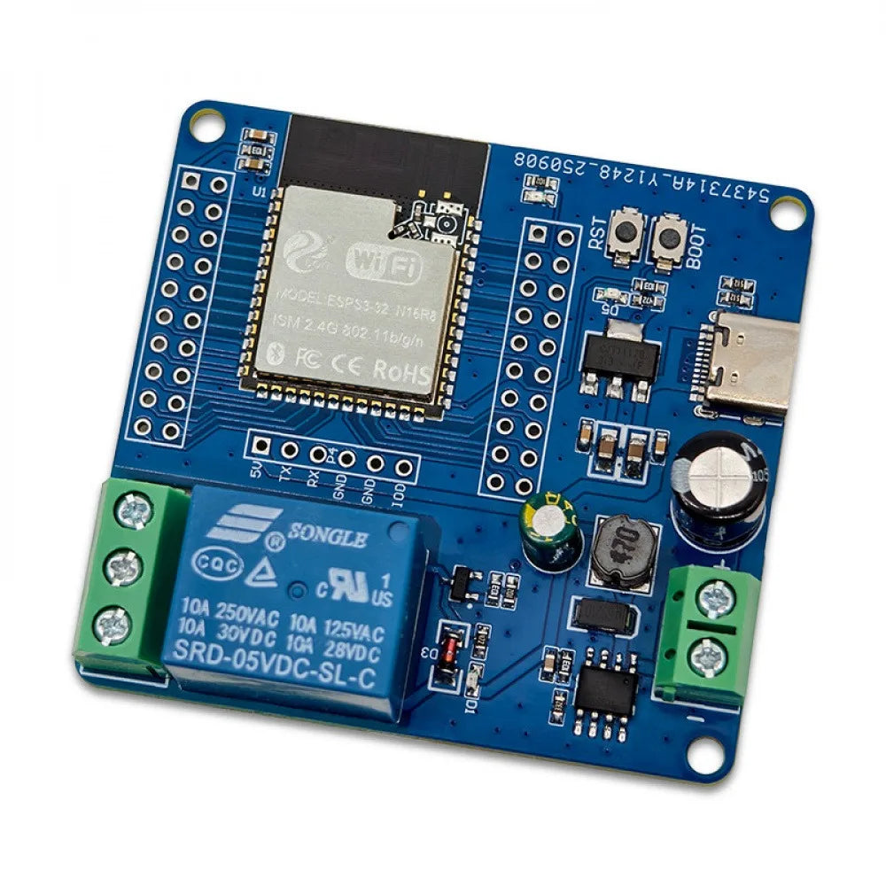 ESP32-S3 WiFi BT Single Relay Module DC5-60V Power USB+UART Burning 2x20Pin Reserved Arduino for Secondary Development Vue