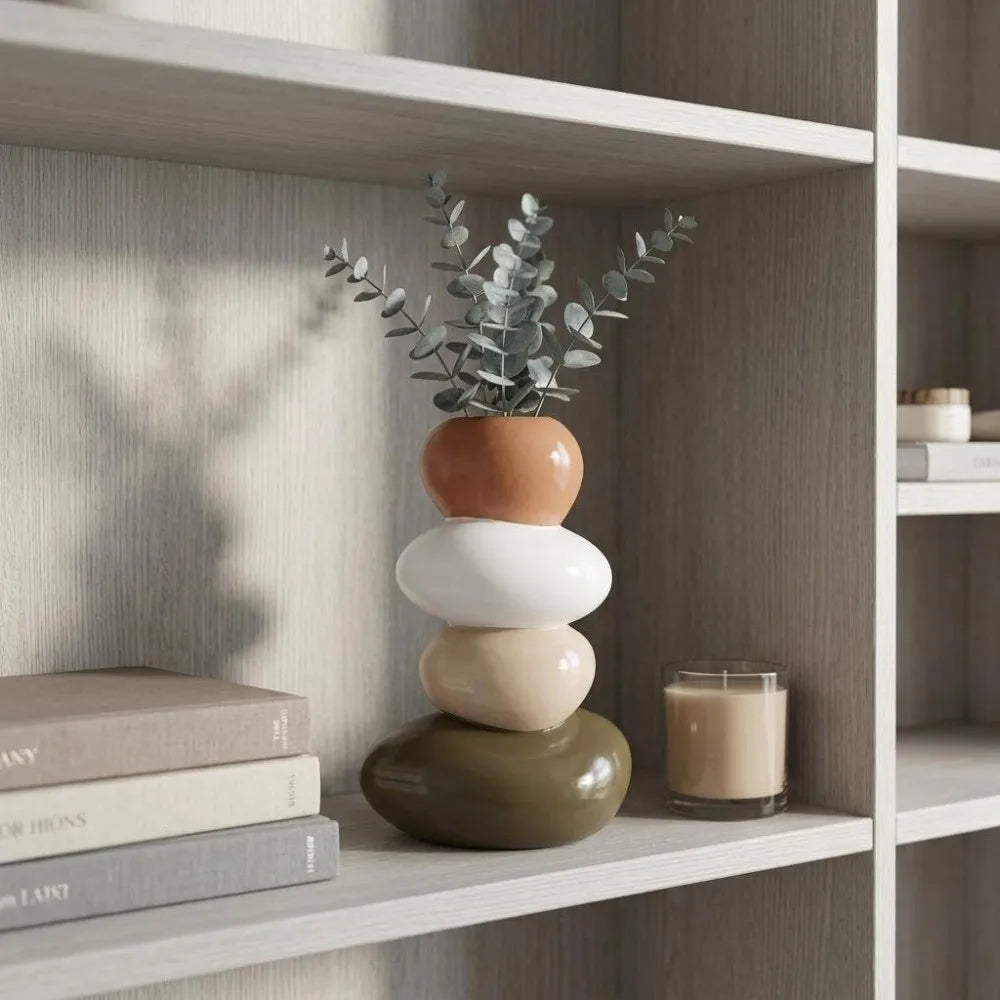 Resin Stacking Stone Flower Vase Smooth Good Luck Stacked Pebble Plant Bottle Anti-tip Aesthetic Sculpture Vue