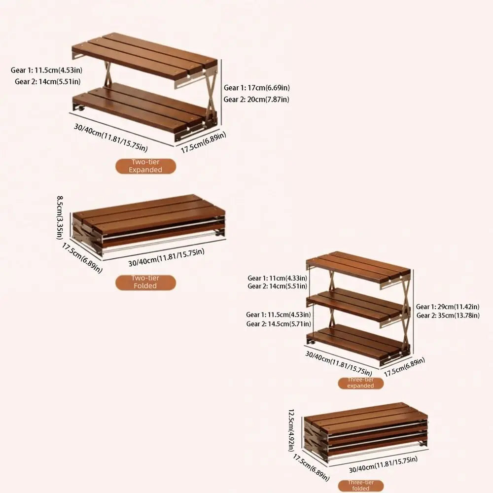 Foldable Design Tabletop Shelf Solid Wood Multi-Tier Cup Storage Rack Retractable Design Layered Storage Mug Display Shelf Vue