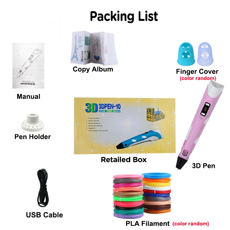 40 Colors 3D Printing Pen Kids 1.75mm PLA Filaments Children 3D Doodle Pen DIY Drawing Pens Boys Girls Birthday Gifts Vue