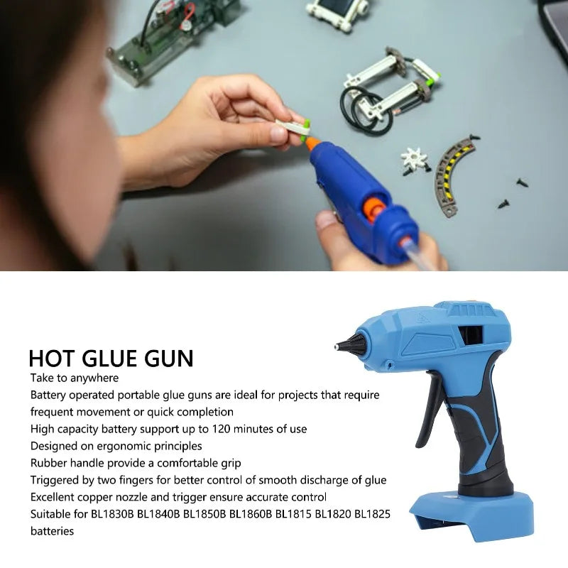 40W/100W Cordless Hot Glue Gun Set Compatible with For Makita/DeWalt/Milwaukee 20V Lithium Batteries with 7mm/11mm Glue Sticks Vue