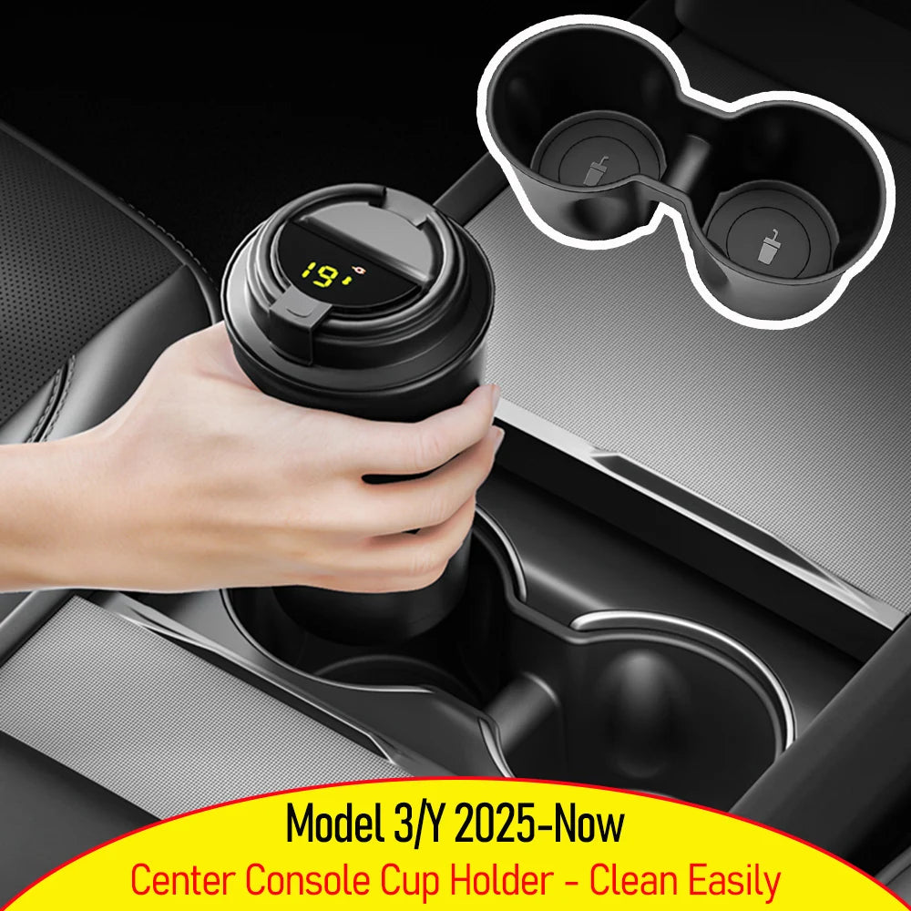 For Tesla Model Y Juniper 2025 Model 3 Highland Water Cup Holder Insert Center Console Organizer TPE Storage Box Car Accessories Vue