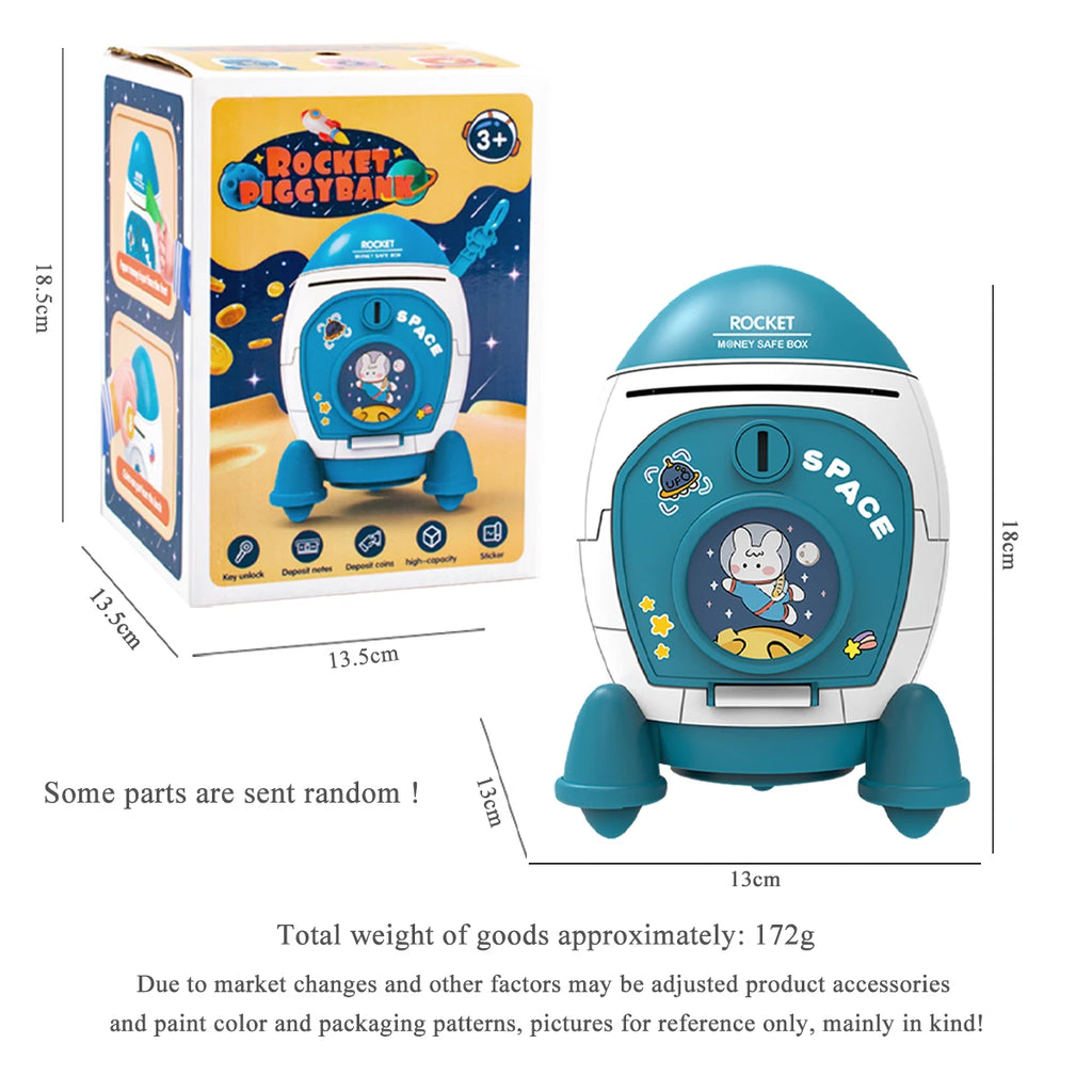 Piggy Bank Toys, Rocket Spacecraft Large Capacity Key Unlocking Puzzle Toy 3 Color could be Chosen, Gifts for 3+ Boys and Girls Vue