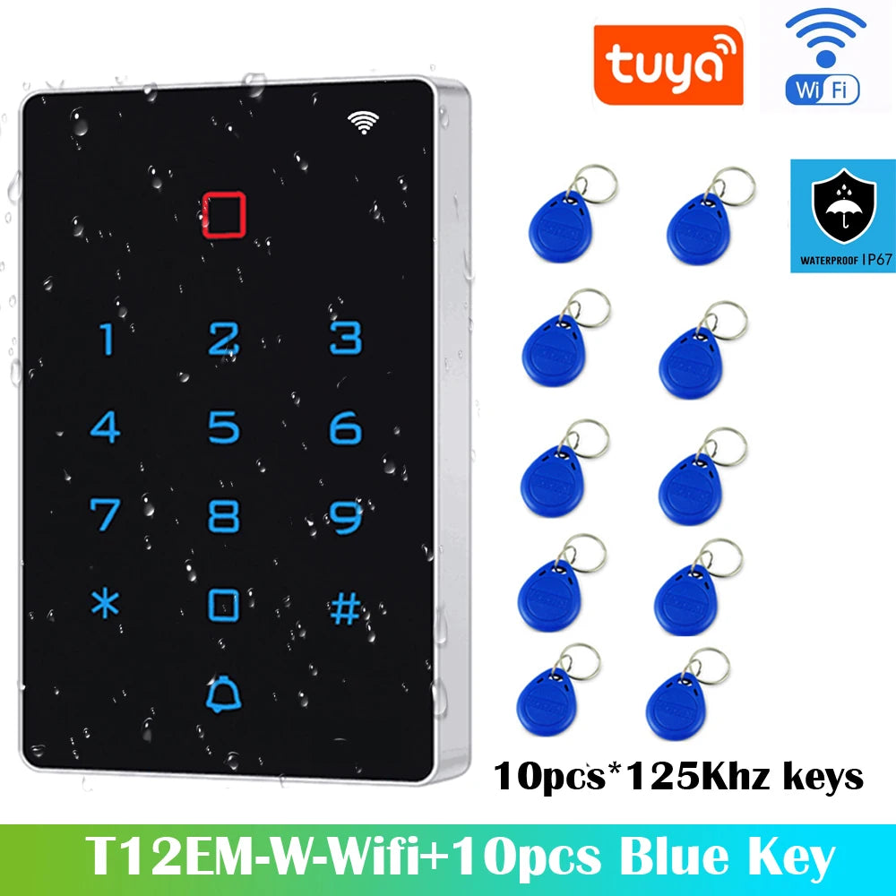 Wifi Remote Door Lock Opener 125khz RFID Access Control Keypad WG26 Output Watreproof Manger Card Tuya Mobile APP Backlight Vue T12EM 10 key