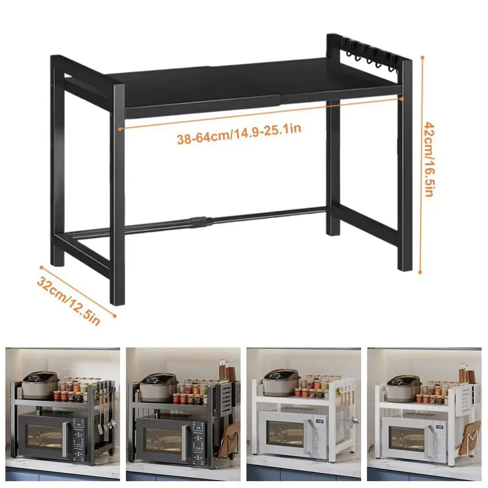 Retractable Metal Kitchen Storage Rack Adjustable Expandable Microwave Stand Carbon Steel Furniture Oven Storage Shelf Vue