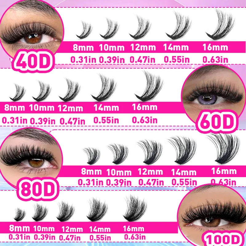 400/320pcs Fluffy Lashes Clusters Individual Eyelash Extensions 4 Styles Mixed 40D 60D 80D 100D 5D Thick Fluffy Lashes Clusters Vue