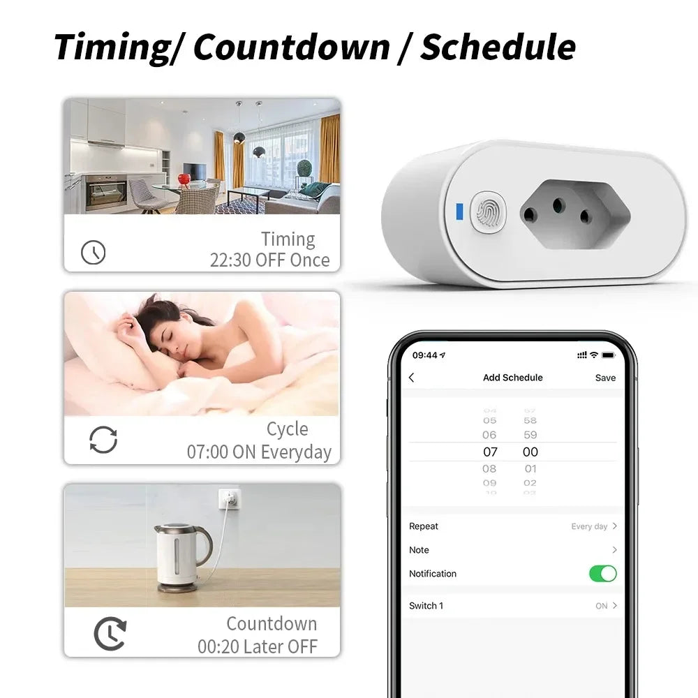 16A Brazil WiFi Smart Socket Smart Life APP Real-Time Power Monitor Timer Wireless Remote & Voice Control Work With Alexa Google Vue